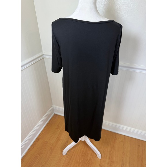 Eileen Fisher Boat Neck Tunic Dress Women Small Black Tencel Lyocell Side Slit - Picture 3 of 9